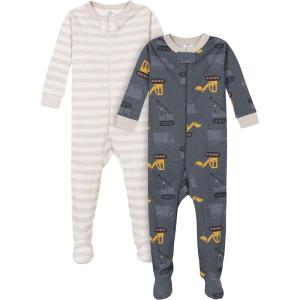 imageGerber babyboys 2pack Snug Fit Footed Cotton PajamasDump Truck Grey