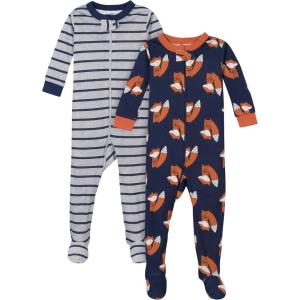 imageGerber babyboys 2pack Snug Fit Footed Cotton PajamasFox Grey