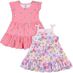 imageGerber Baby Girls Toddler 2Pack Short Sleeve Cotton DressesPink Floral