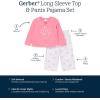 imageGerber babygirls 2piece Pajama Set Top ampamp Loosefitting PantsBerry