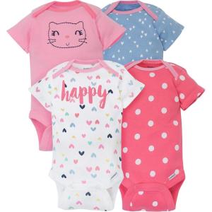 imageGerber Baby Girls 4Pack Short Sleeve Onesies Bodysuits Newborn Pink