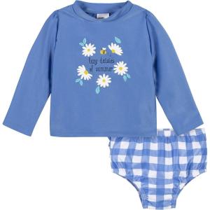 imageGerber BabyGirls Baby Toddler Long Sleeved Rashguard Swim Bathing Suit SetRash Guard SetBlue Daisies