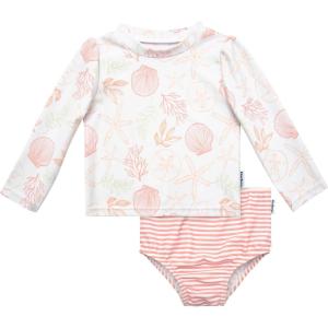 imageGerber BabyGirls Baby Toddler Long Sleeved Rashguard Swim Bathing Suit SetRash Guard SetPink Shells