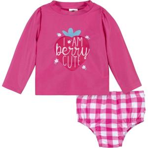 imageGerber BabyGirls Baby Toddler Long Sleeved Rashguard Swim Bathing Suit SetRash Guard SetPink Strawberry