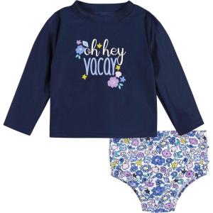 imageGerber BabyGirls Baby Toddler Long Sleeved Rashguard Swim Bathing Suit SetRash Guard SetPurple Floral Shell