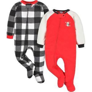 imageGerber Unisex Baby Toddler Flame Resistant Fleece Footed Holiday Pajamas 2PackSnowman